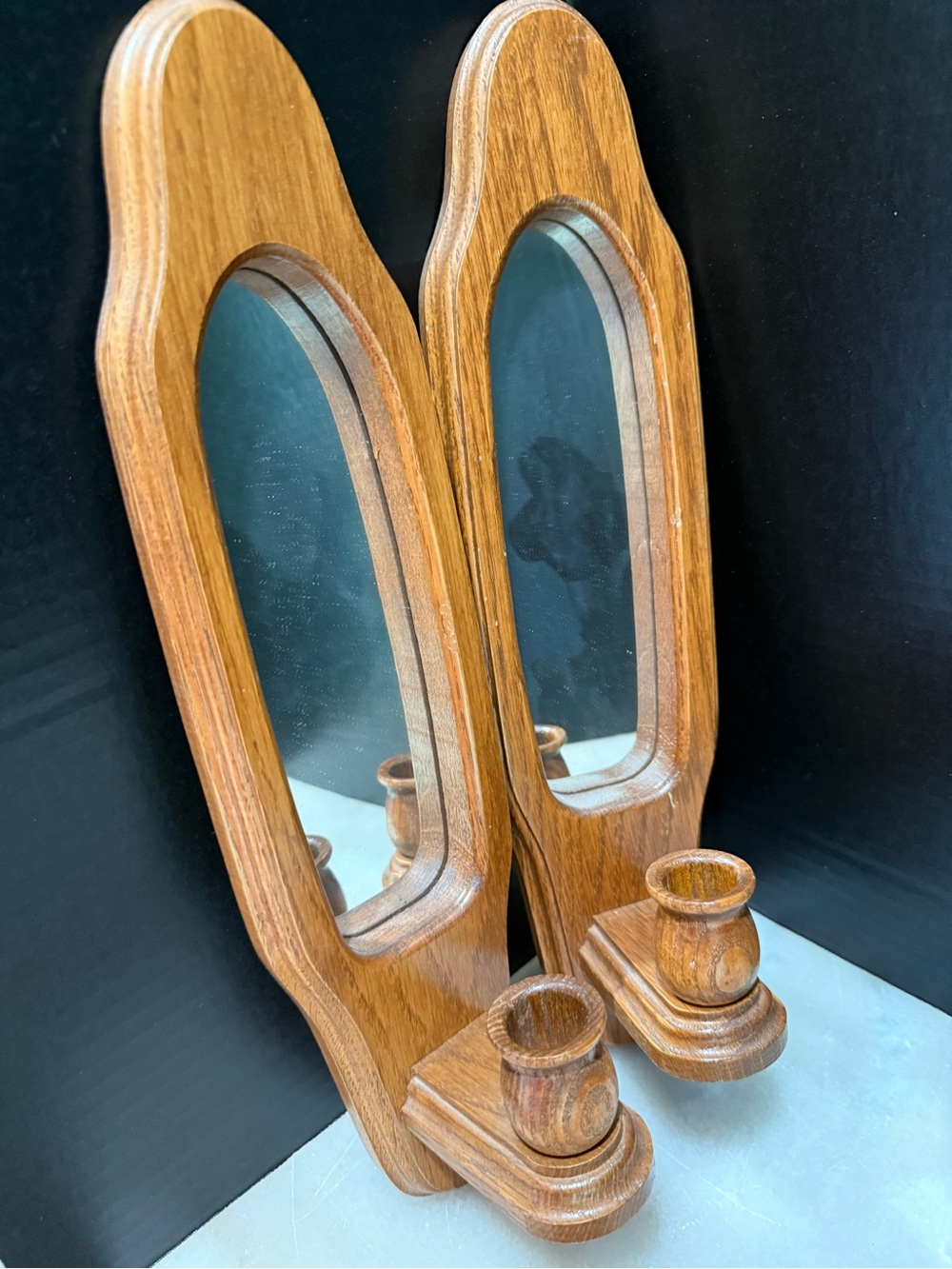 Vintage Pair Home Interior Wall Hanging Candle/ Mirror Wall Sconces Solid Wood